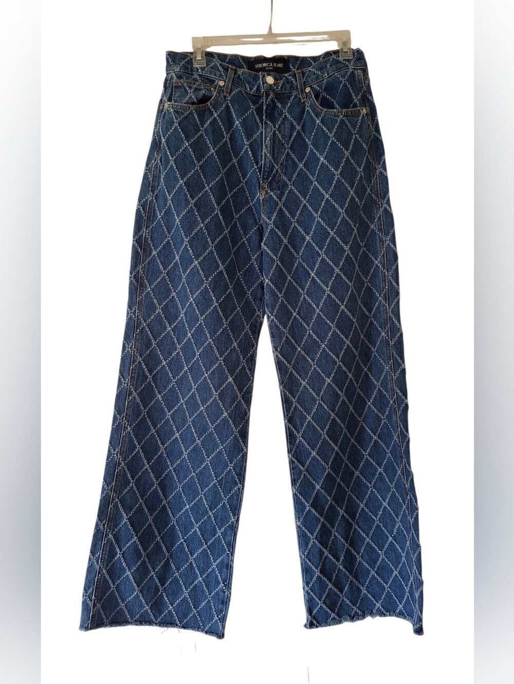 Veronica Beard Taylor Blue Diamond Printed High Rise Wide Leg Jeans Size 30